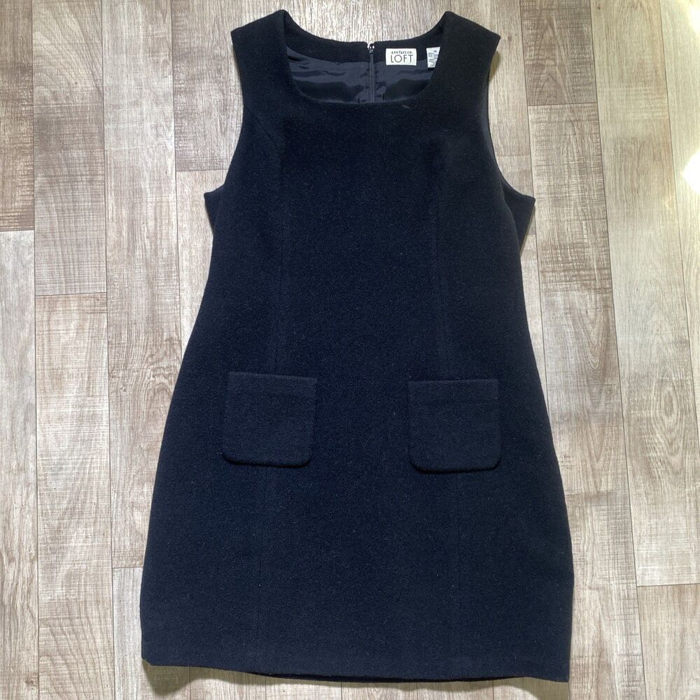 Ann Taylor Loft Sleeveless Black Wool Mod MCM A-line Dress Sz 12